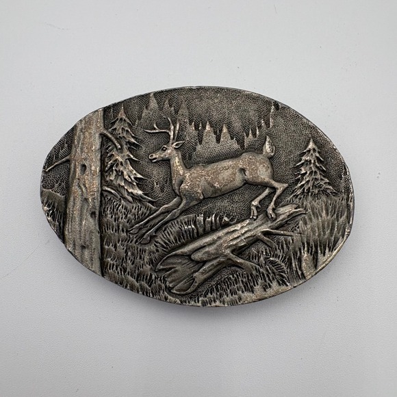 Indiana Metal Craft Other - Vintage Indiana Metal Craft Belt Buckle Deer Forest Scene 1980 G297
